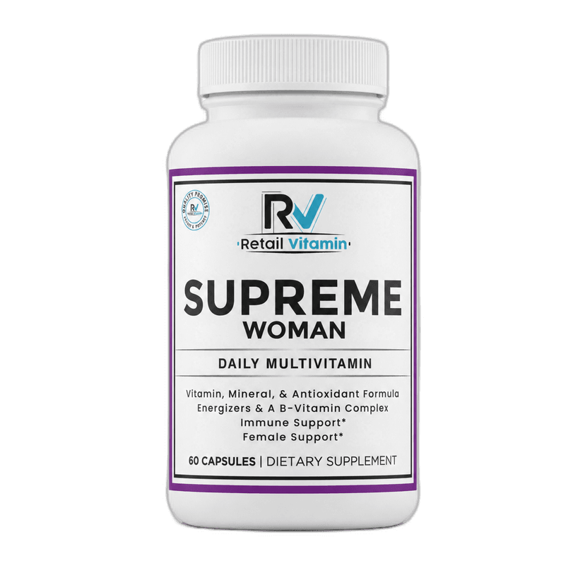 Supreme Woman 60-Capsule Women's Multivitamin bottle – white and purple-blue RetailVitamin label for daily nutrient support