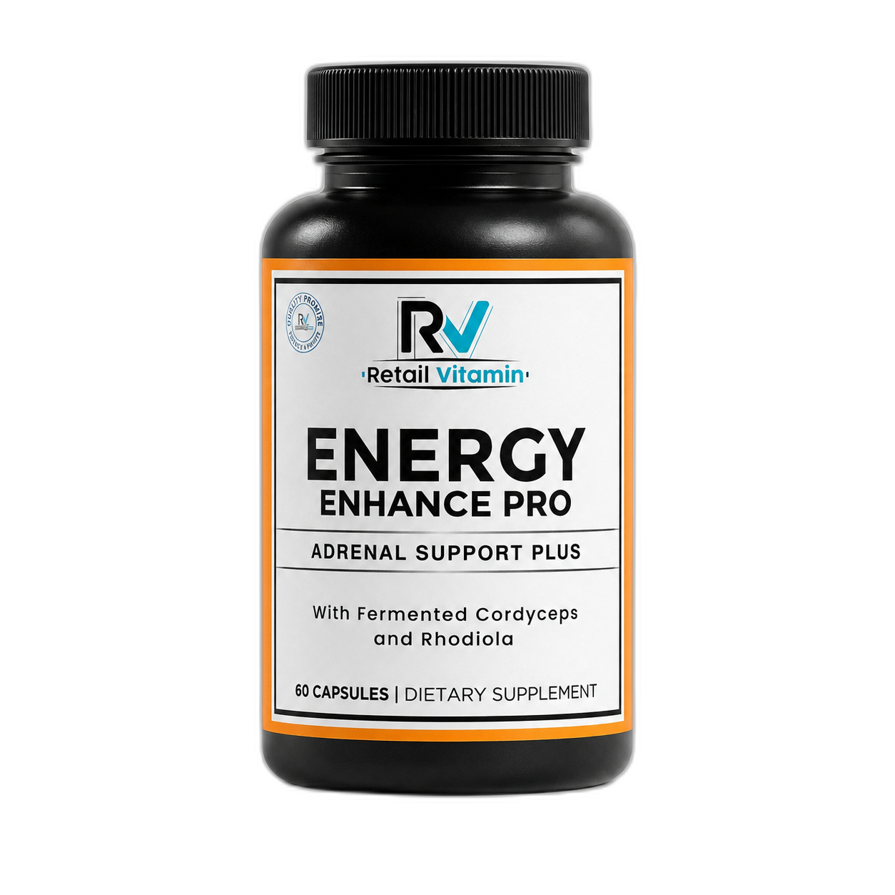 Energy Enhance Pro Daily Supplement - 60 Capsules bottle with white and blue RetailVitamin label